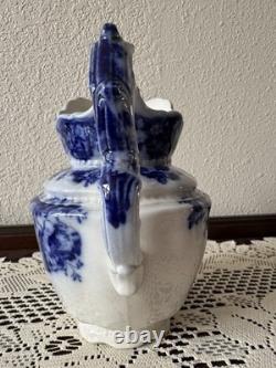 RARE Antique Johnson Bros POPPY Blue Flow Pitcher 7 Tall