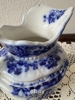 RARE Antique Johnson Bros POPPY Blue Flow Pitcher 7 Tall