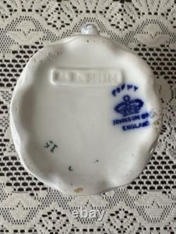 RARE Antique Johnson Bros POPPY Blue Flow Pitcher 7 Tall