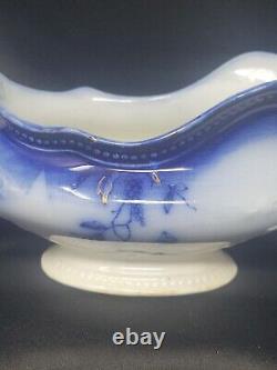 RARE Antique Johnson Bros ST LOUIS Flow Blue Pattern Gravy Boat With Gold Accent