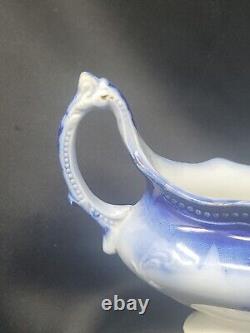 RARE Antique Johnson Bros ST LOUIS Flow Blue Pattern Gravy Boat With Gold Accent