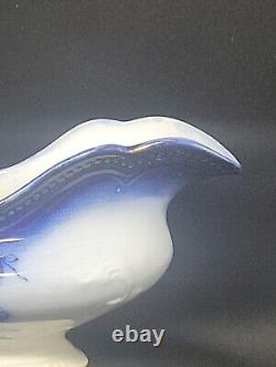 RARE Antique Johnson Bros ST LOUIS Flow Blue Pattern Gravy Boat With Gold Accent