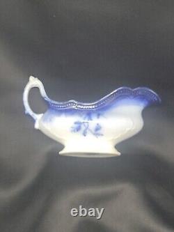 RARE Antique Johnson Bros ST LOUIS Flow Blue Pattern Gravy Boat With Gold Accent