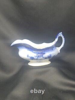 RARE Antique Johnson Bros ST LOUIS Flow Blue Pattern Gravy Boat With Gold Accent