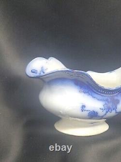 RARE Antique Johnson Bros ST LOUIS Flow Blue Pattern Gravy Boat With Gold Accent