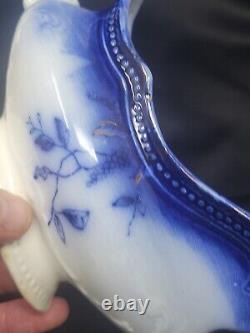 RARE Antique Johnson Bros ST LOUIS Flow Blue Pattern Gravy Boat With Gold Accent