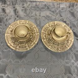 Rare 1920s Vintage JOHNSON BROs Victorian Cream Gold Filigree Service For 2