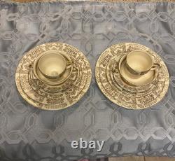 Rare 1920s Vintage JOHNSON BROs Victorian Cream Gold Filigree Service For 2