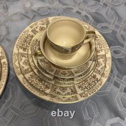 Rare 1920s Vintage JOHNSON BROs Victorian Cream Gold Filigree Service For 2