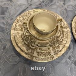 Rare 1920s Vintage JOHNSON BROs Victorian Cream Gold Filigree Service For 2