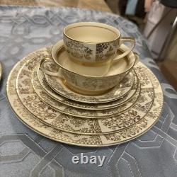 Rare 1920s Vintage JOHNSON BROs Victorian Cream Gold Filigree Service For 2