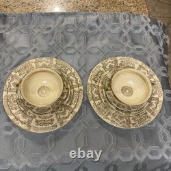 Rare 1920s Vintage JOHNSON BROs Victorian Cream Gold Filigree Service For 2