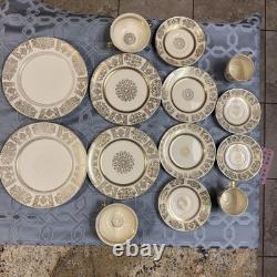 Rare 1920s Vintage JOHNSON BROs Victorian Cream Gold Filigree Service For 2