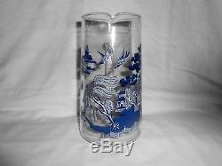 Rare Johnson Brothers Blue Willow Pattern Glass Pitcher 7 1/2 Tall Exc w1s6