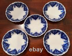 Rare Set of 5 Georgia Johnson Bros. England Flow Blue Coupe Soup Bowls 7 5/8
