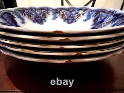 Rare Set of 5 Georgia Johnson Bros. England Flow Blue Coupe Soup Bowls 7 5/8
