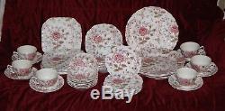 Rose Chintz Service for 6 Johnson Brothers Pink Elegant China 42 Pieces England