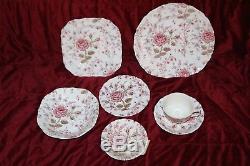 Rose Chintz Service for 6 Johnson Brothers Pink Elegant China 42 Pieces England