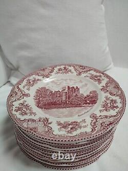 SET 10 Johnson Bros 10 Dinner Plates Old Britain Castles Red Pink