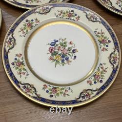 SET 6 Johnson Bros Pareek Mayfair Dinner Plates 10.5 Floral Blue Ring Gold Rim