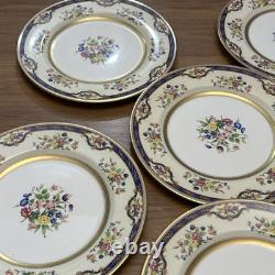 SET 6 Johnson Bros Pareek Mayfair Dinner Plates 10.5 Floral Blue Ring Gold Rim
