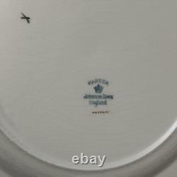 SET 6 Johnson Bros Pareek Mayfair Dinner Plates 10.5 Floral Blue Ring Gold Rim