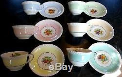 SET OF 6 Johnson Bros. FRUIT Teacups & Saucers MULTI COLORS Old English ENGLAND