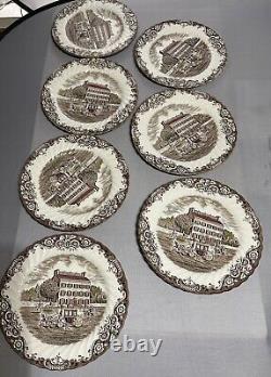 SEVEN Johnson Brothers Heritage Hall Brown 5-Piece Settings + Serving Dishes