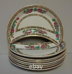 Sampson Bridgwood & Son INDIAN TREE Crescent Salad Plates GOLD TRIM SET OF EIGHT