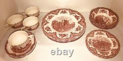 Service For 4 Johnson Brothers Pink Transfer-ware-4 Five Piece Place Settings