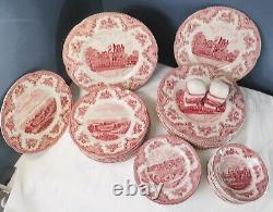 Service For 8 Pink Johnson Brothers Old Britain Castles 34 Pieces