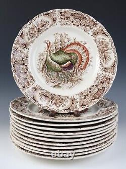 Set 12 Johnson Brothers WILD TURKEYS Native American Thanksgiving Dinner Plates