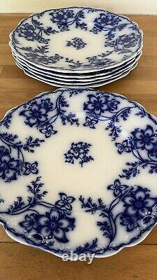 Set 6 Antique Flo Blue Embossed Edgemont Dessert / Salad Plates By Johnson Bros