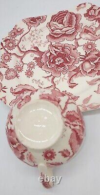 Set Johnson Brothers English Chippendale Red Pink Snack 6 Plate with Cup, Platter
