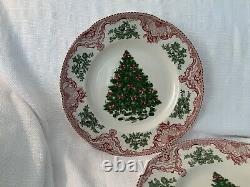 Set Of 4 Johnson Brothers Old Britain Castles Pink Christmas Tree Dinner Plates