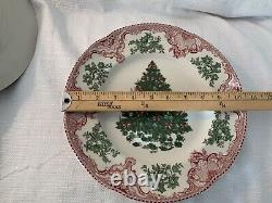 Set Of 4 Johnson Brothers Old Britain Castles Pink Christmas Tree Dinner Plates
