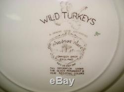 Set Of 4 Johnson Brothers Thanksgiving China Wild Turkeys Dinner Plate 10.75
