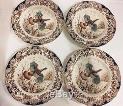 Set Of 4 Windsor Ware Wild Turkeys 10½ Dinner Plates Hand Engraved Johnson Bros