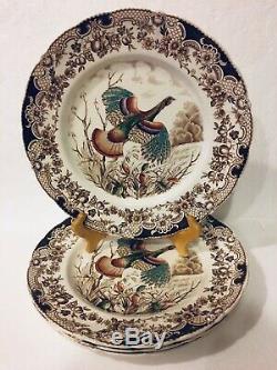 Set Of 4 Windsor Ware Wild Turkeys 10½ Dinner Plates Hand Engraved Johnson Bros