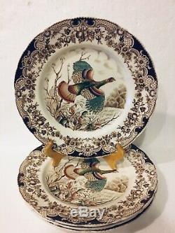 Set Of 4 Windsor Ware Wild Turkeys 10½ Dinner Plates Hand Engraved Johnson Bros