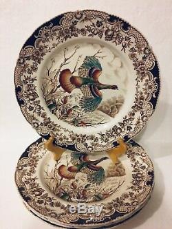 Set Of 4 Windsor Ware Wild Turkeys 10½ Dinner Plates Hand Engraved Johnson Bros