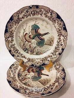 Set Of 4 Windsor Ware Wild Turkeys 10½ Dinner Plates Hand Engraved Johnson Bros