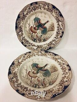 Set Of 4 Windsor Ware Wild Turkeys 10½ Dinner Plates Hand Engraved Johnson Bros