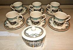 Set Of 6 Johnson Bros River Scenes Cups, Saucers & Sugar Bowl England