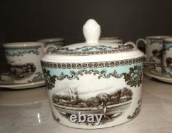 Set Of 6 Johnson Bros River Scenes Cups, Saucers & Sugar Bowl England