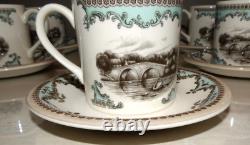 Set Of 6 Johnson Bros River Scenes Cups, Saucers & Sugar Bowl England