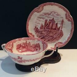 Set Of 7 Johnson Bros Old Britain Castles Pink Cream Soup Bowls & Saucers Ch5266