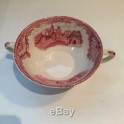 Set Of 7 Johnson Bros Old Britain Castles Pink Cream Soup Bowls & Saucers Ch5266