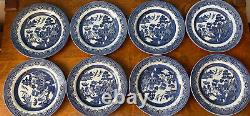 Set Of 8 Johnson Brothers Blue Willow 10 1/8 DINNER PLATE MADE IN ENGLAND