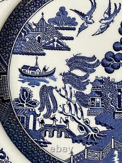 Set Of 8 Johnson Brothers Blue Willow 10 1/8 DINNER PLATE MADE IN ENGLAND